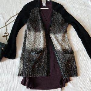 Trouve long zip cardigan with faux leather detail